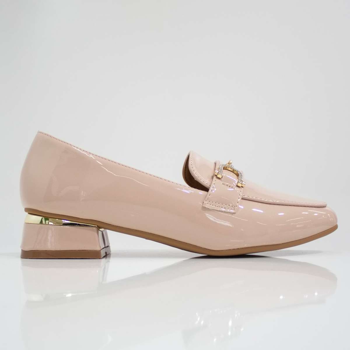 Venecia 3cm flat heel moc with link trim pu nude