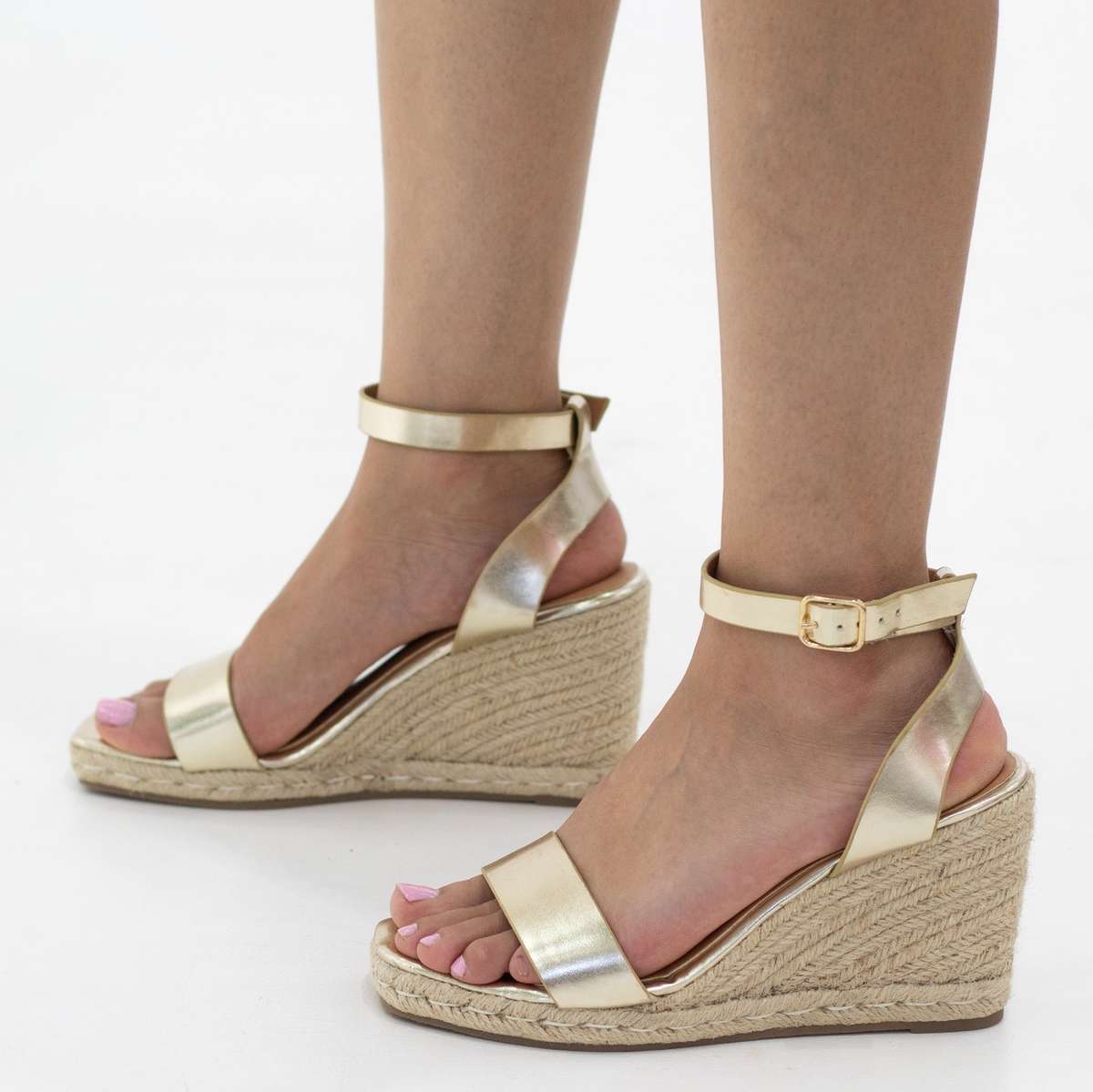 Jacinta one band espadrille 9cm wedge heel sandals gold