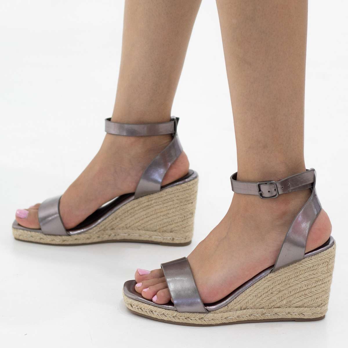 Jacinta one band espadrille 9cm wedge heel sandals pewter