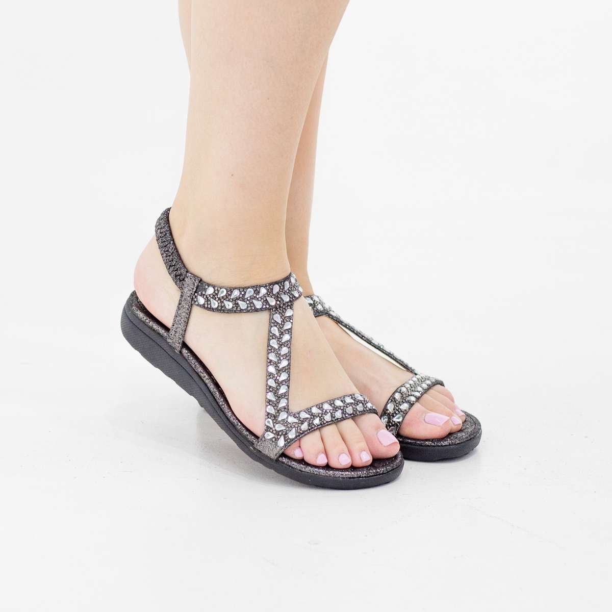 Rabia one studded band sandal on flat unit pewter