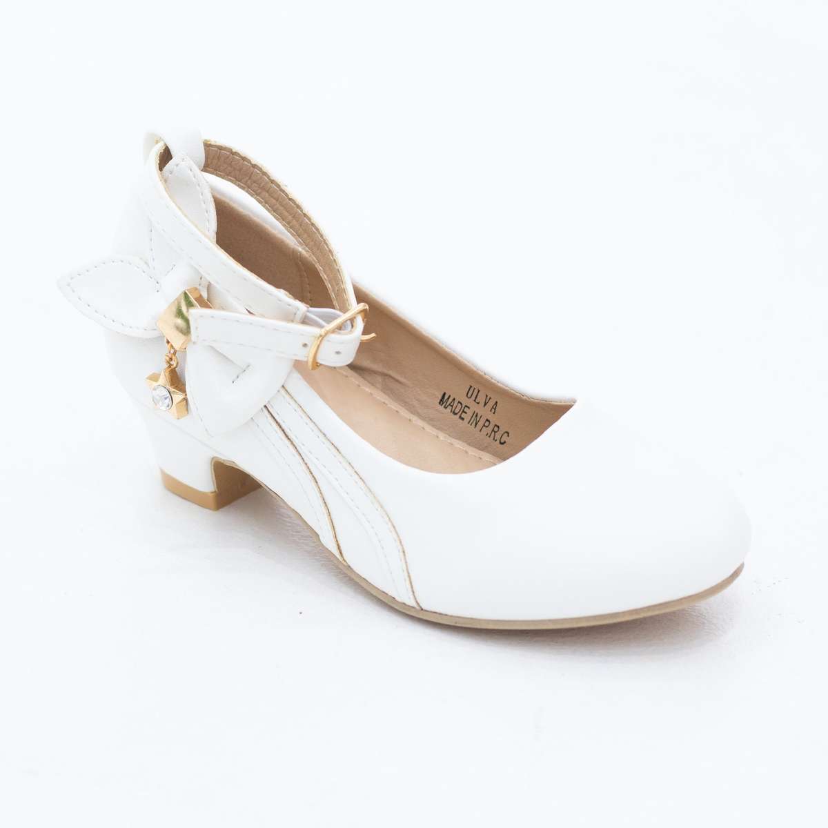 Ulva girls ankle strap dress pump with a side back bow detailed