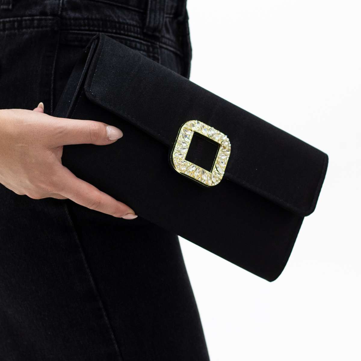 Canisha satin  sqr trim clutch bag