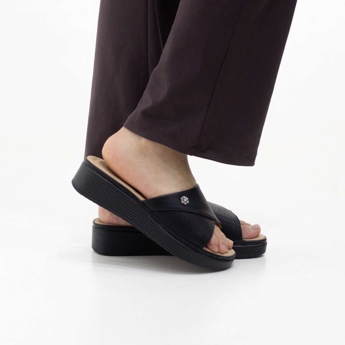 Potsi slip-on wedge sandals with cross-strap