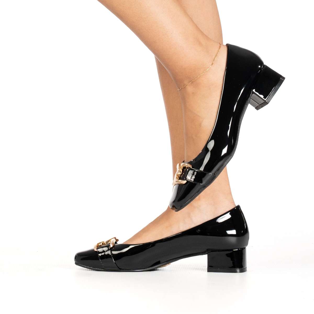 Romy women's elegant buckle detail square toe block heel