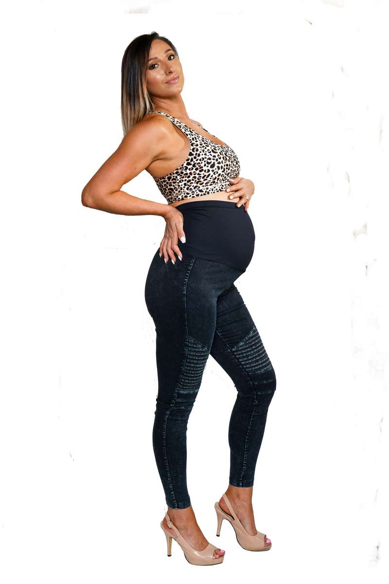 Shapewear Snugz moto denim maternity leggings- Dark  Black/Blue - L