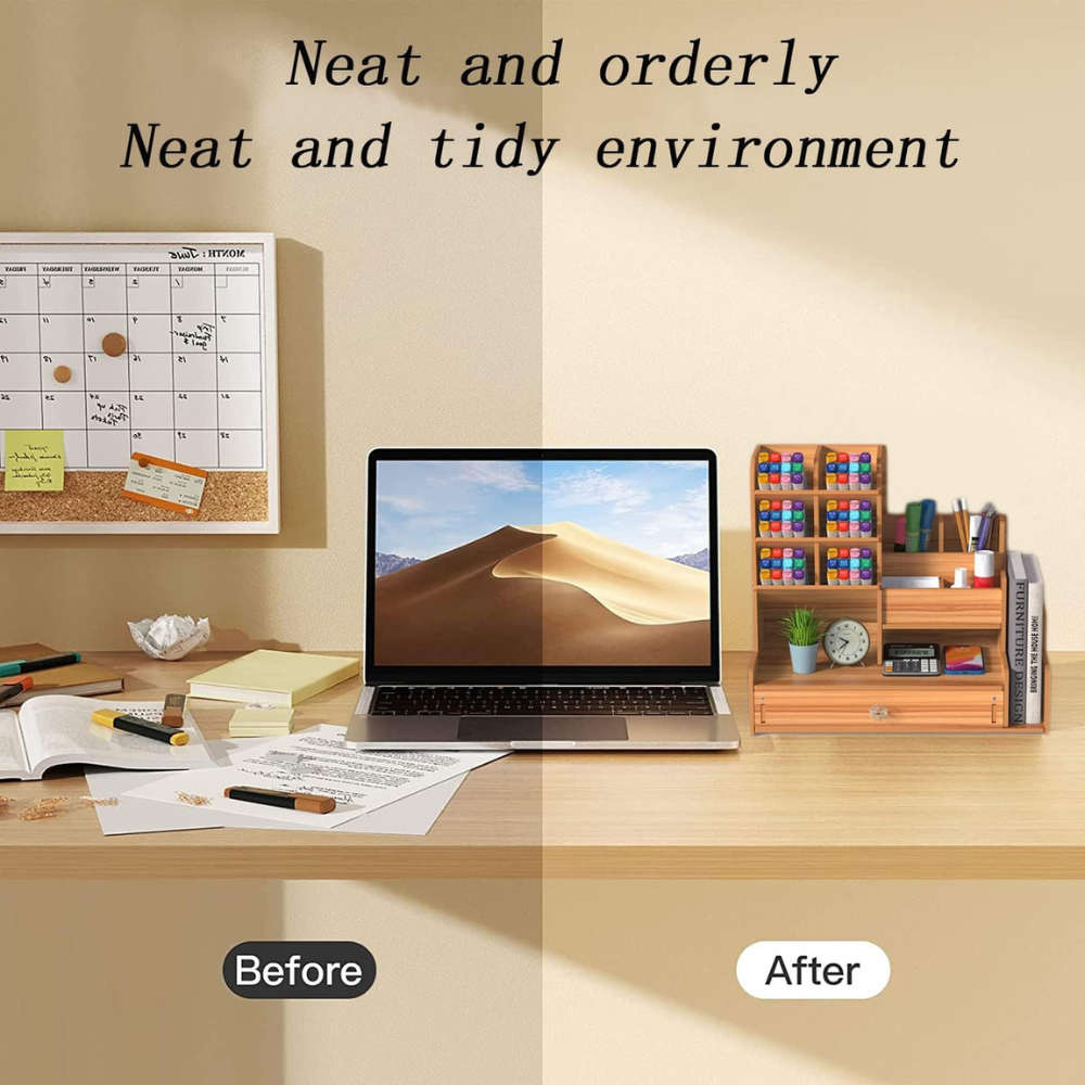 Wooden Desktop Organizer With Book Holder