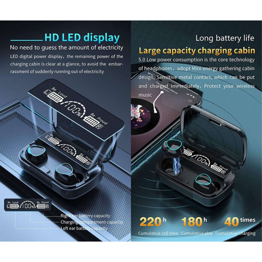 M10 TWS Wireless Bluetooth Earbuds with LED Display Charge Case