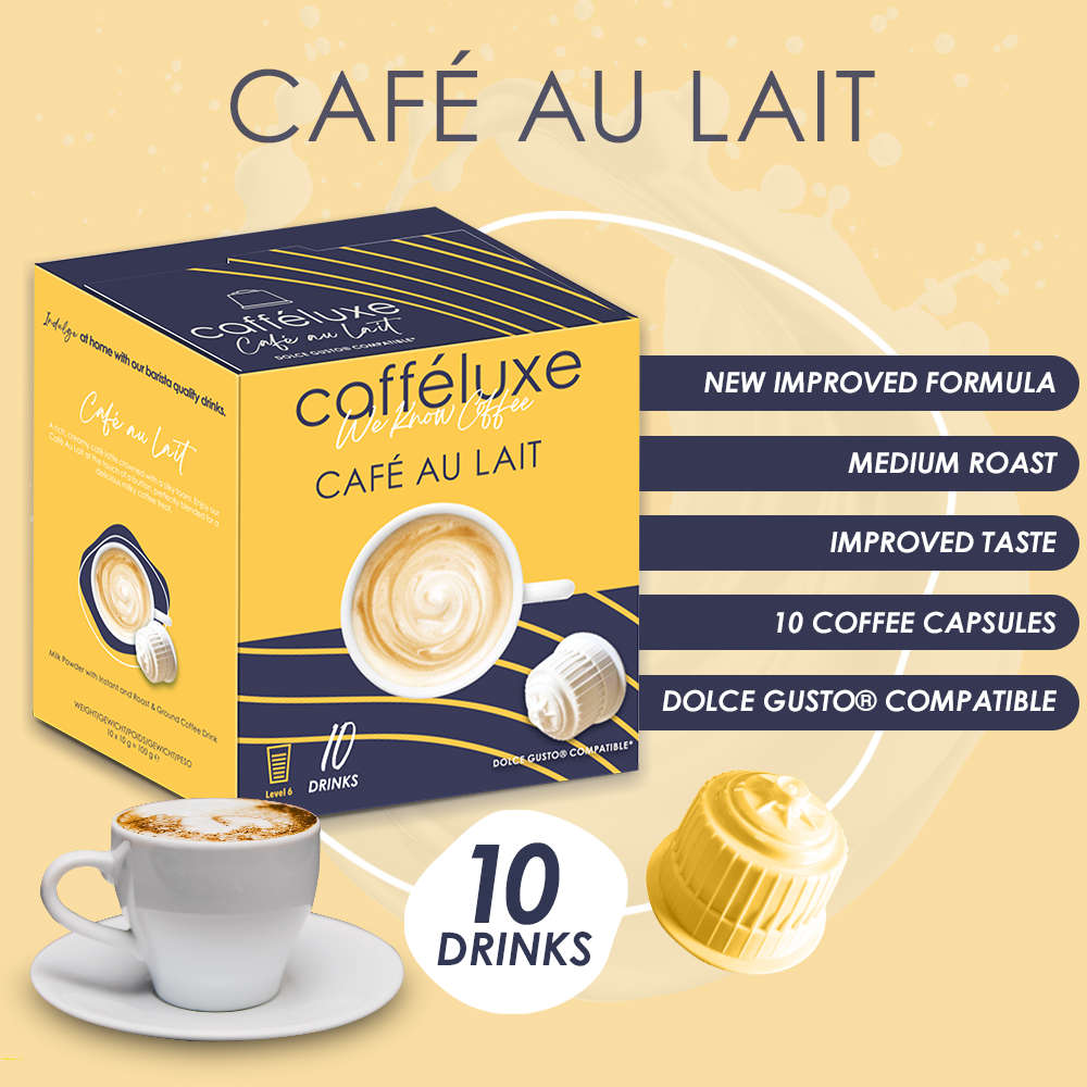 Caffluxe Caf Au Lait | 10 Capsules | Single Serve | Dolce Gusto Compatible