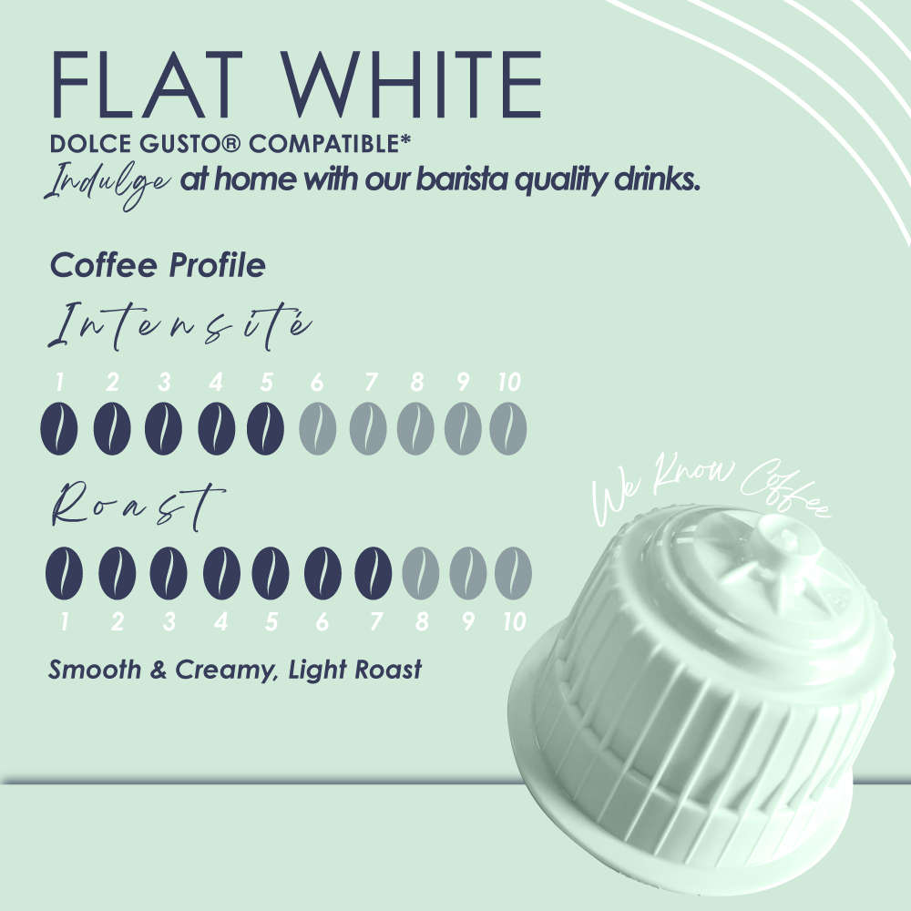 Caffluxe Flat White Coffee | 10 Capsules | Single Serve | Dolce Gusto Compatible