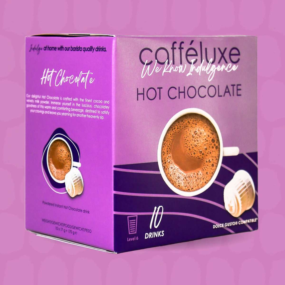 Cafféluxe Hot Chocolate | 10 Capsules | Single Serve | Dolce Gusto® Compatible