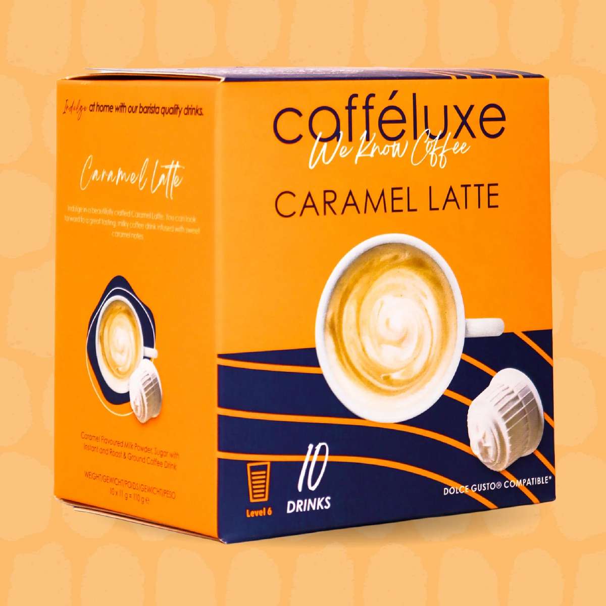 Cafféluxe Caramel Latte | 10 Capsules | Single Serve | Dolce Gusto® Compatible