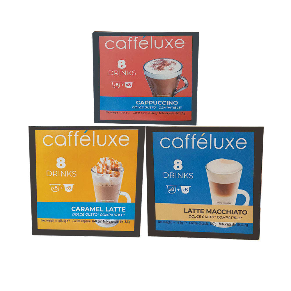 Caffeluxe Mixed Variety Bundle l 48 Capsules l NESCAF Dolce Gusto Compatible Pods
