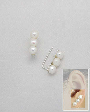 Solid 925 Sterling Silver earring set with real pearls