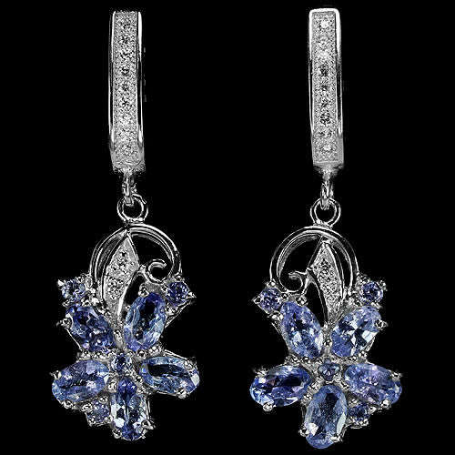 GEMSTONES***BLUE TANZANITE OVAL, ROUND STERLING 925 SILVER EARRING