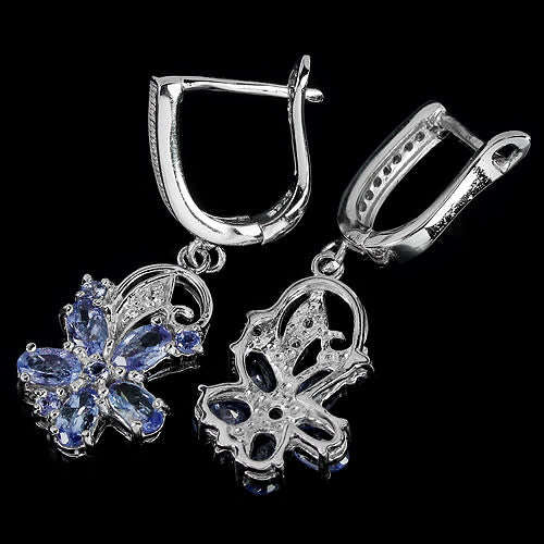 GEMSTONES***BLUE TANZANITE OVAL, ROUND STERLING 925 SILVER EARRING