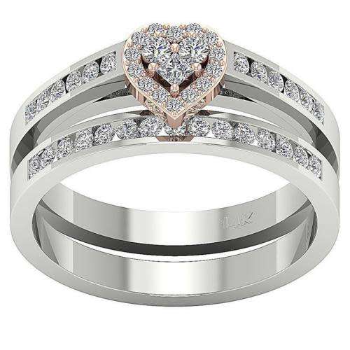 Certified Heart Wedding Bridal Ring Set Band 0.70Ct H Natural Diamond 14K Two-Tone Gold