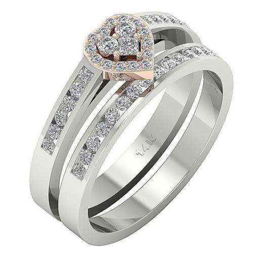Certified Heart Wedding Bridal Ring Set Band 0.70Ct H Natural Diamond 14K Two-Tone Gold