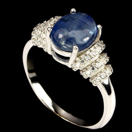 Oval 10x8mm Top Cornflower Blue Kyanite 925 Sterling Silver Ring 9