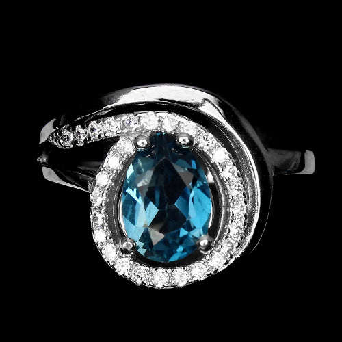 Pear 9x6mm Top London Blue Topaz 925 Sterling Silver Ring Sz 7