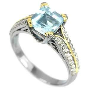 SKY BLUE TOPAZ STELRING 925 SILVER 2-TONE RING SIZE 8
