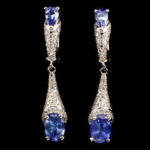 "REAL GEMSTONES" Oval 7x5mm Nice Blue Violet Tanzanite 925 Sterling Silver Earrings