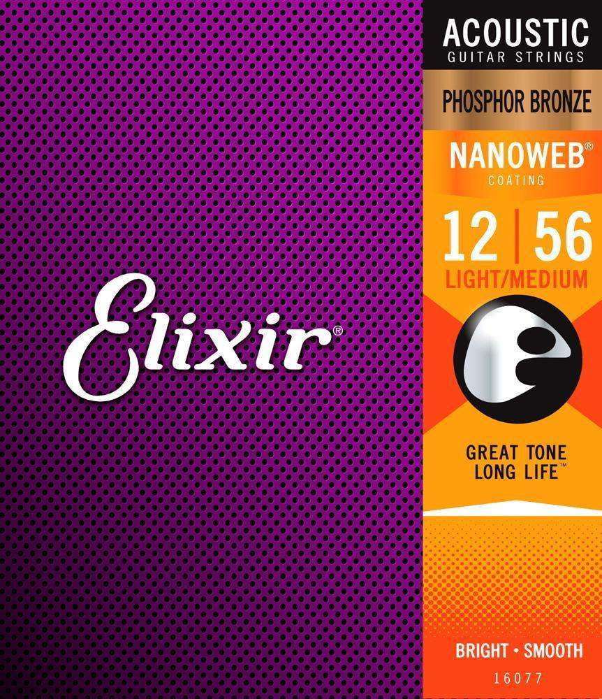 Elixir 16077 Acoustic Light Medium Phosphor Bronze Nanoweb 0.12-0.56