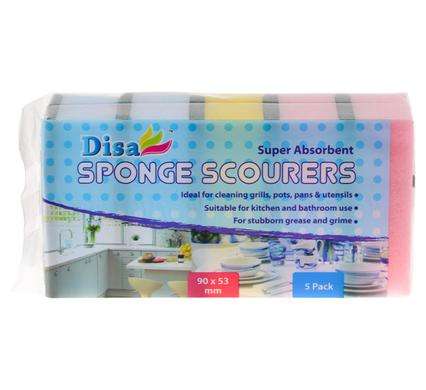 Scourer Foam Sponge Green Scrubbing Pad 5 Piece Rainbow Colour Set