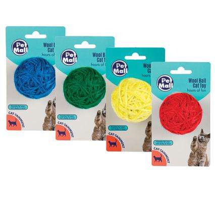 Pet Mall Wool Ball Cat Play Toy, Interactive Cat Toy - 50mm Ball , Multicolored 4 Pack