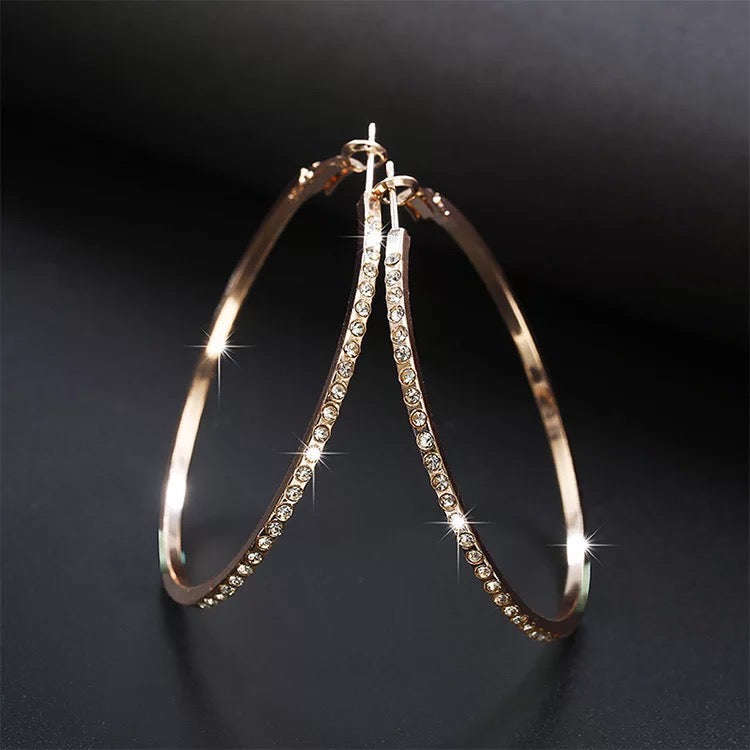 Rhinestone Hoops - Rose Gold