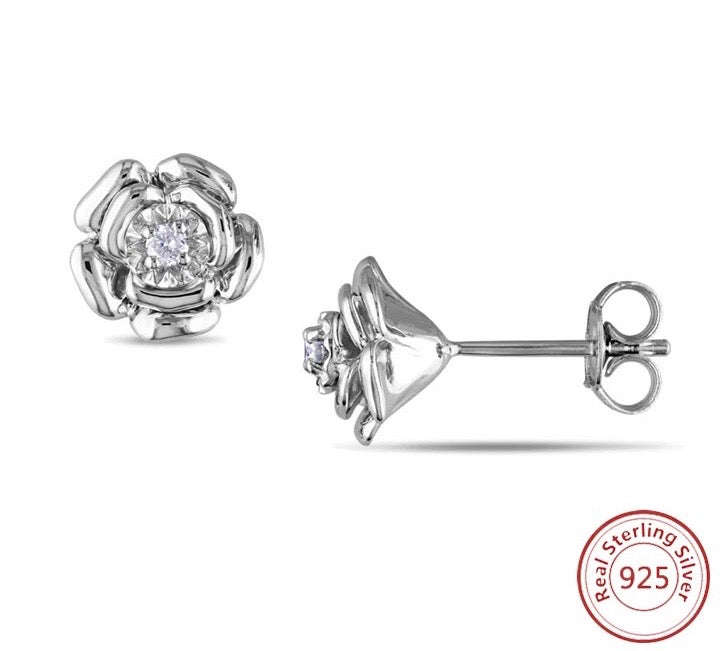 Sterling Silver Rose Studs. - Rose Gold