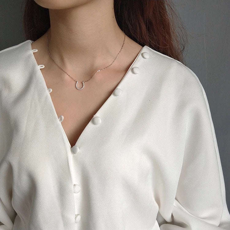 Sterling Silver Horseshoe Necklace. - Silver