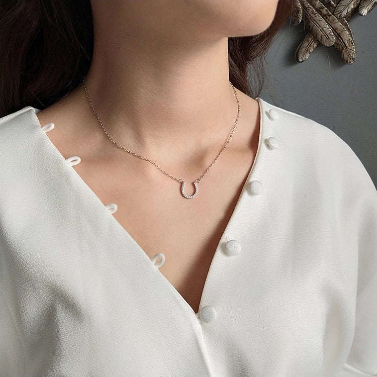 Sterling Silver Horseshoe Necklace. - Silver