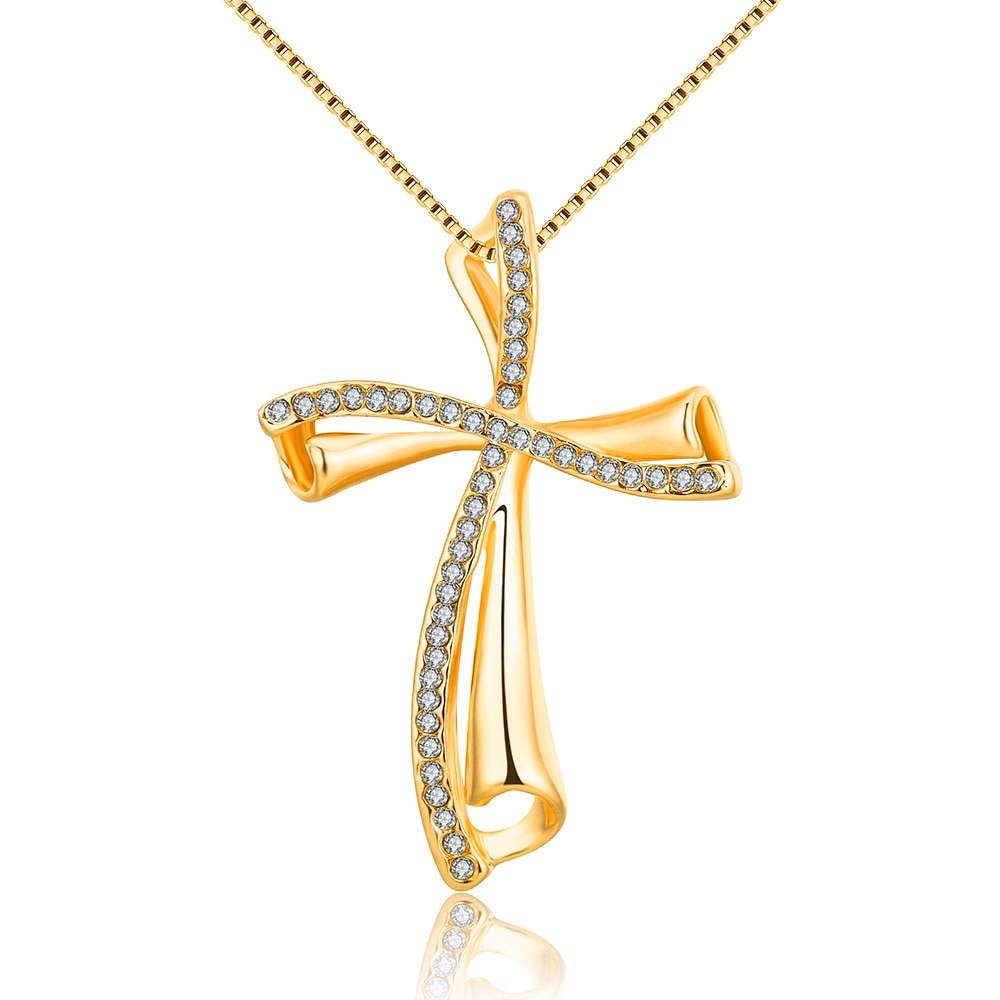 Crystal Cross Necklace - Gold