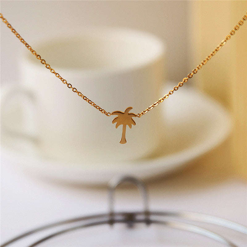 Stainless Steel Palm Tree Necklace - Gold