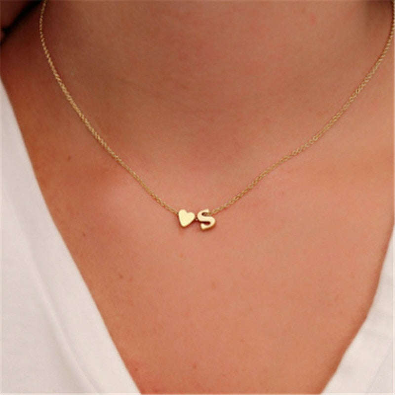 Dainty Heart Initial Personalized Necklace - J / Gold