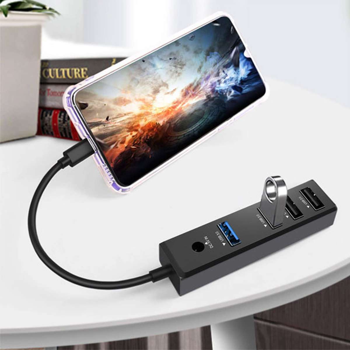 HUB08 4-Port USB-C Hub with USB 3.0 Fast Data Transfer Adapter