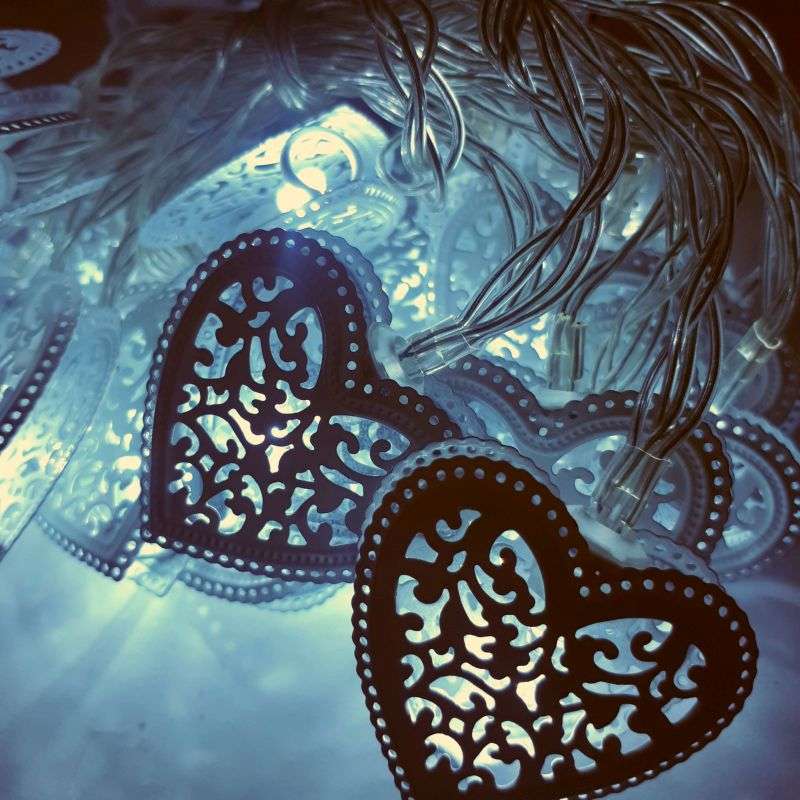 LED fairy lights white hearts - battery