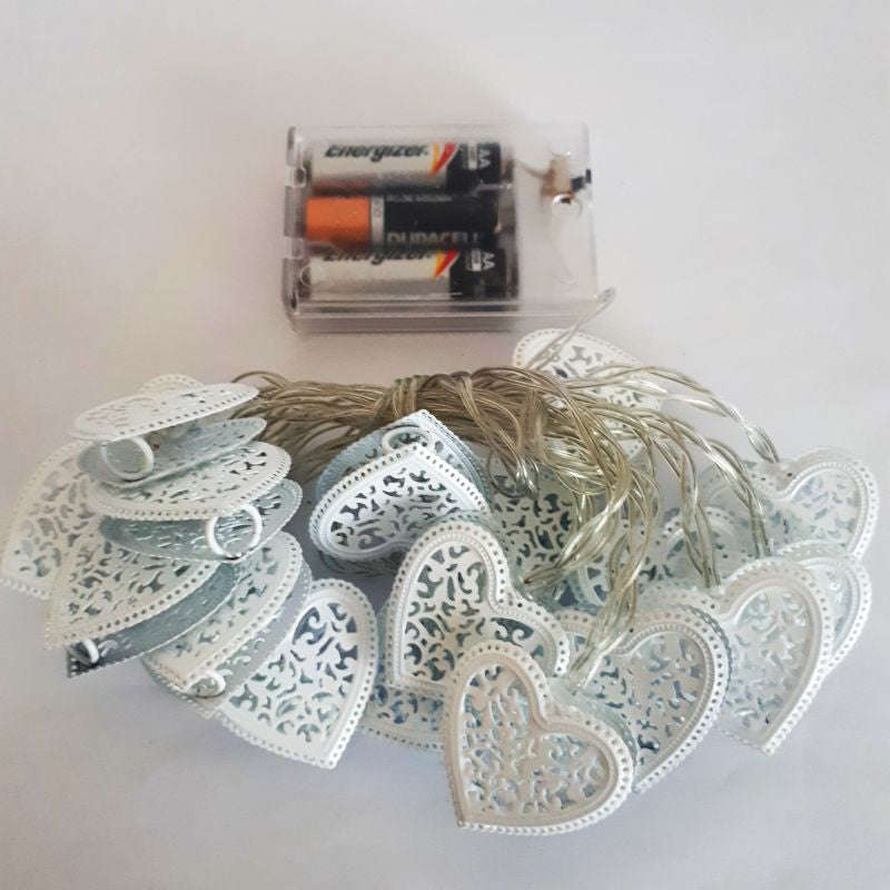 LED fairy lights white hearts - battery