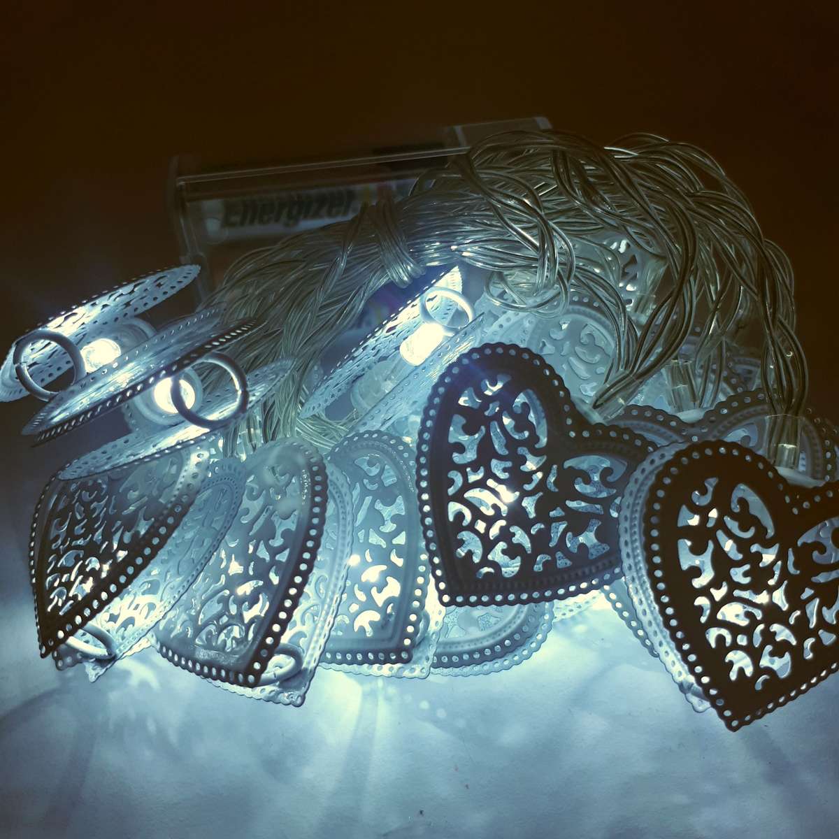 LED fairy lights white hearts - battery