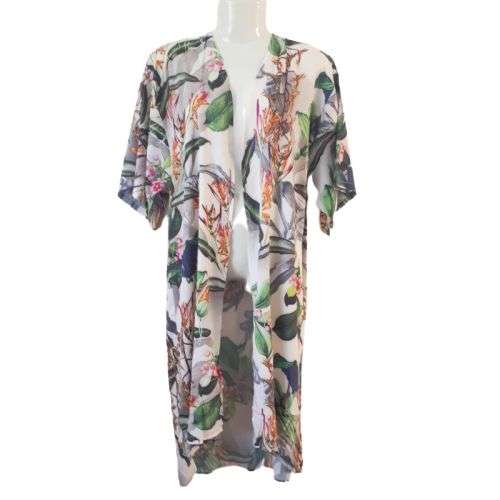 green and white botanical kimono