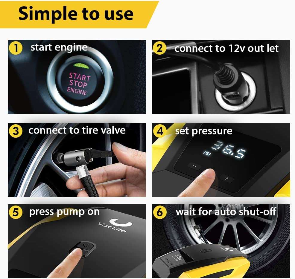 VacLife12V Digital Air Compressor and Tyre Inflator