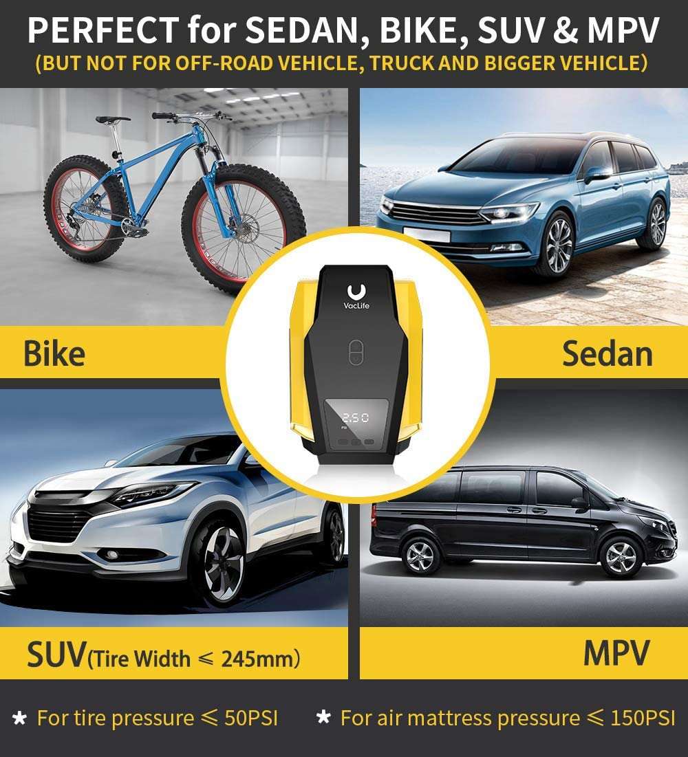 VacLife12V Digital Air Compressor and Tyre Inflator