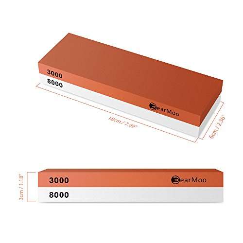 BearMoo Whetstone, Knife Sharpening Stone 3000/8000 Grit Combination Waterstone Sharpener- Rubber...