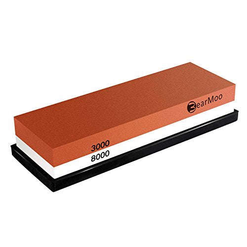 BearMoo Whetstone, Knife Sharpening Stone 3000/8000 Grit Combination Waterstone Sharpener- Rubber...