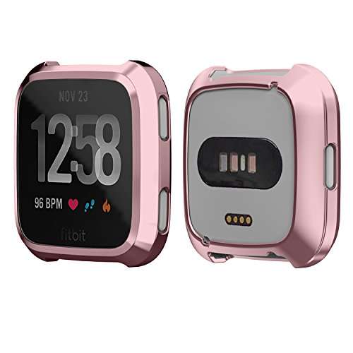 Corki Fitbit Versa Screen Protector, Slim All-around Case Cover for Fitbit Versa Smartwatch, Rose...