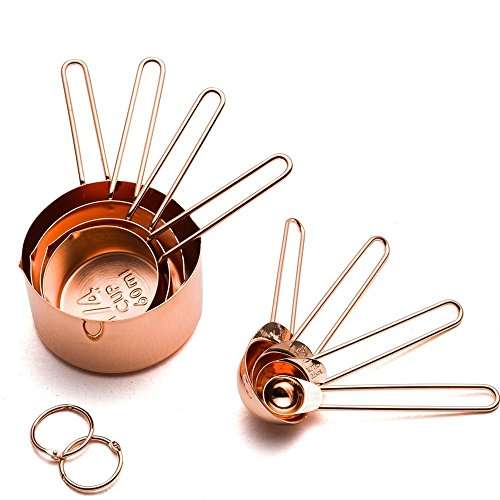 Copper Stainless Steel Measuring Cups and Spoons set of 8. Professional Stainless Steel Cookware ...