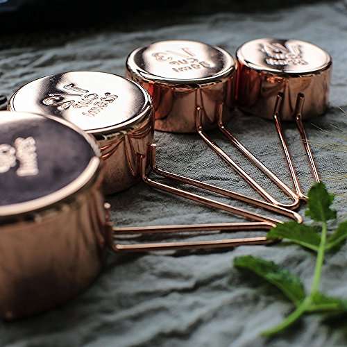 Copper Stainless Steel Measuring Cups and Spoons set of 8. Professional Stainless Steel Cookware ...