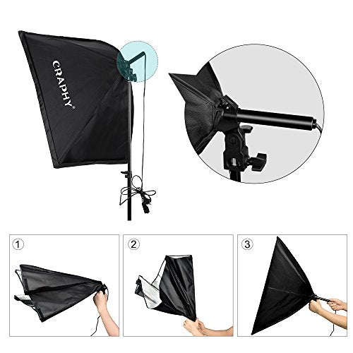 CRAPHY Photo Studio Softbox 2x125W Continuous Lighting Kit, Green Screen Photography Kit with 2 S...