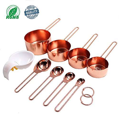 Copper Stainless Steel Measuring Cups and Spoons set of 8. Professional Stainless Steel Cookware ...
