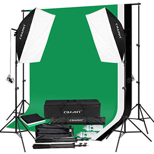 CRAPHY Photo Studio Softbox 2x125W Continuous Lighting Kit, Green Screen Photography Kit with 2 S...